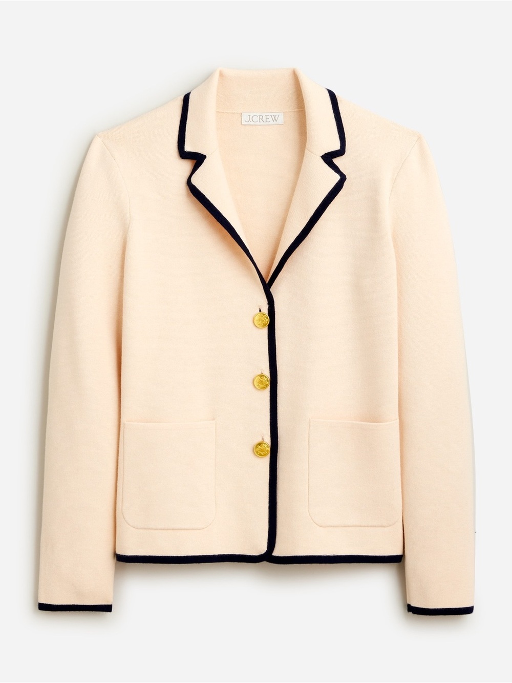 J. Crew Tipped Sweater Blazer Cream with Navy Trim Size Medium BS976